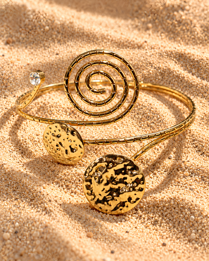Elara Golden Spiral & Hammered Disc Armlet