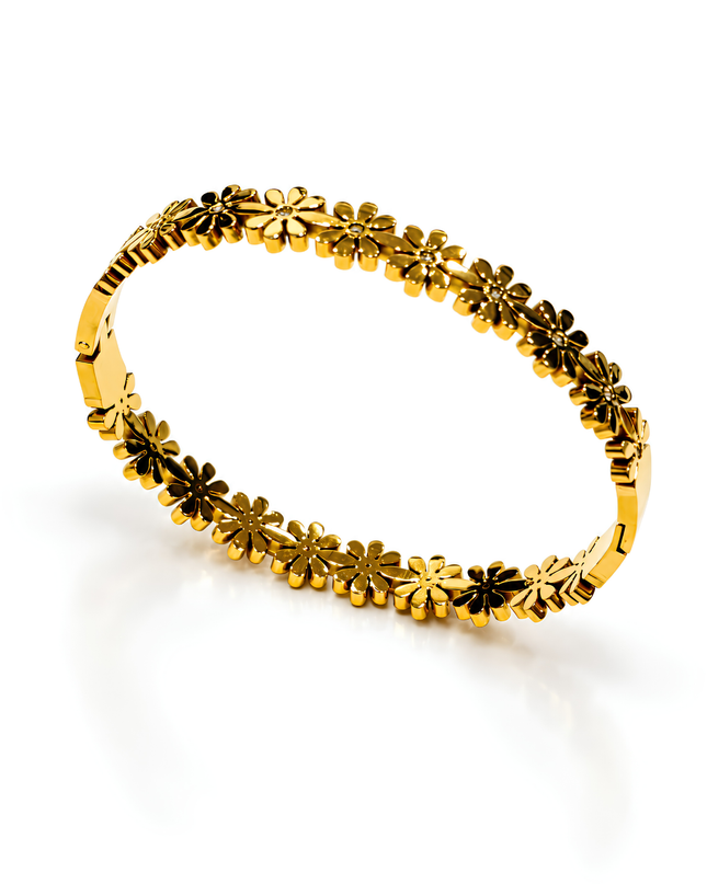 Daisy Bloom Gold Plated Floral Crystal Statement Bangle