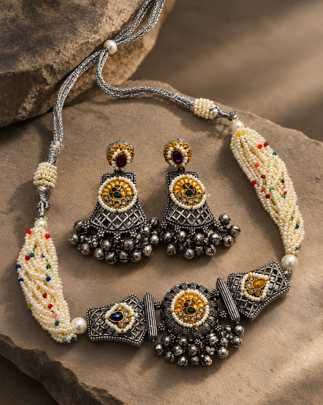 Royal Multicolour Oxidised Necklace Set