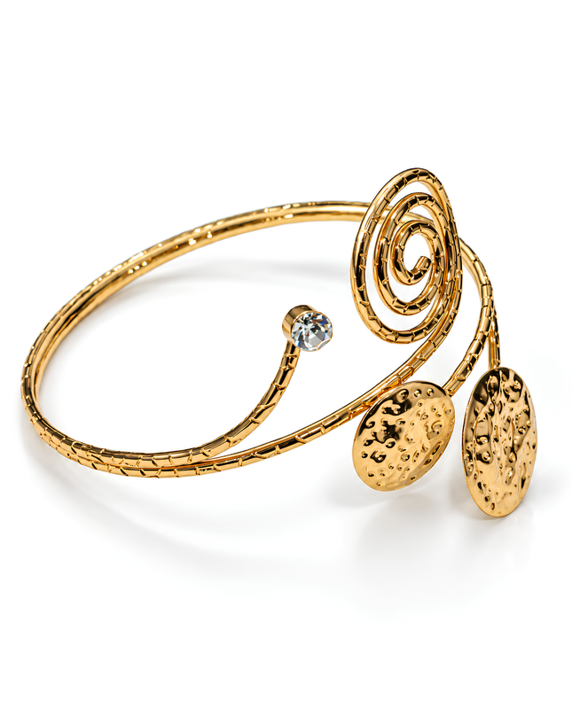 Elara Golden Spiral & Hammered Disc Armlet