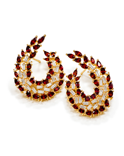 Scarlett Ruby Red Crystal Crescent Statement Earrings