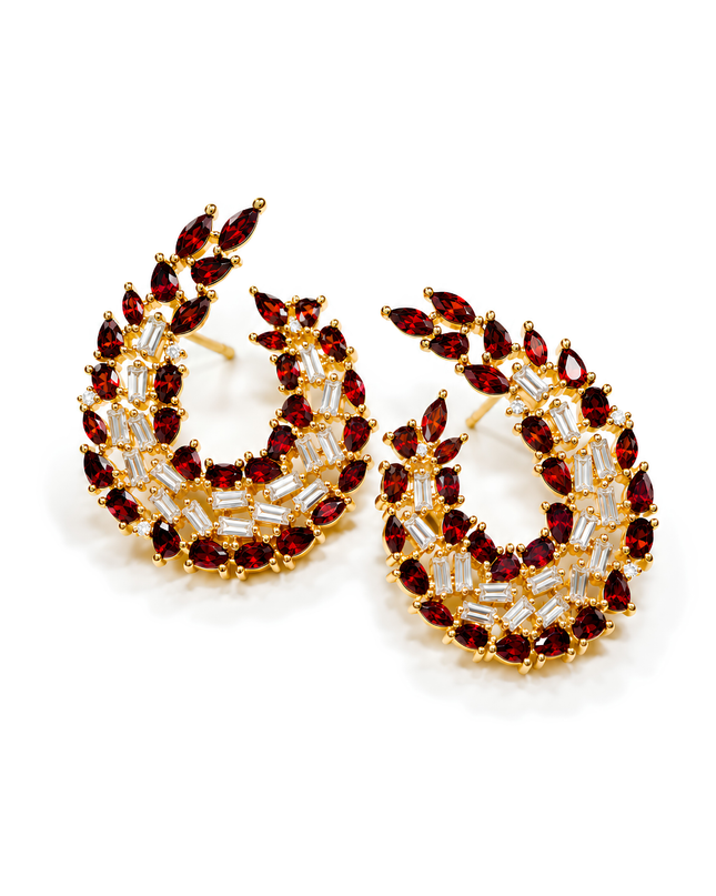Scarlett Ruby Red Crystal Crescent Statement Earrings