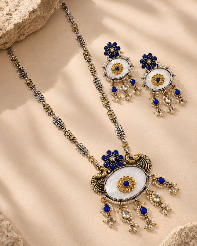 Rama Blue Floral Statement Necklace Set