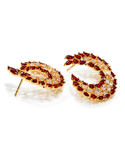 Scarlett Ruby Red Crystal Crescent Statement Earrings