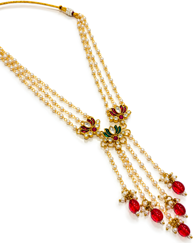Padmika Pearl & Ruby Red Lotus Necklace Set
