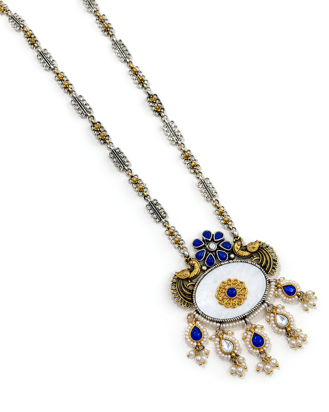 Rama Blue Floral Statement Necklace Set