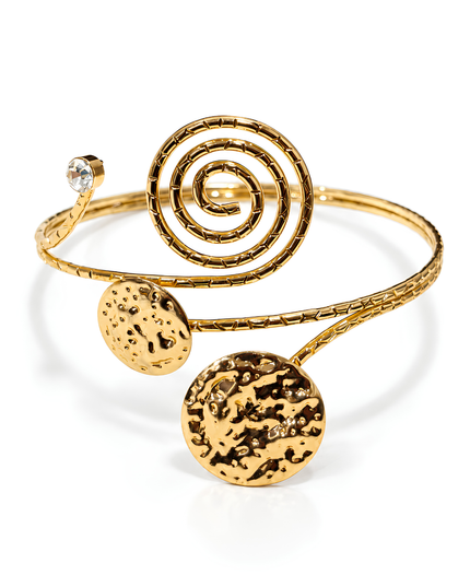 Elara Golden Spiral & Hammered Disc Armlet