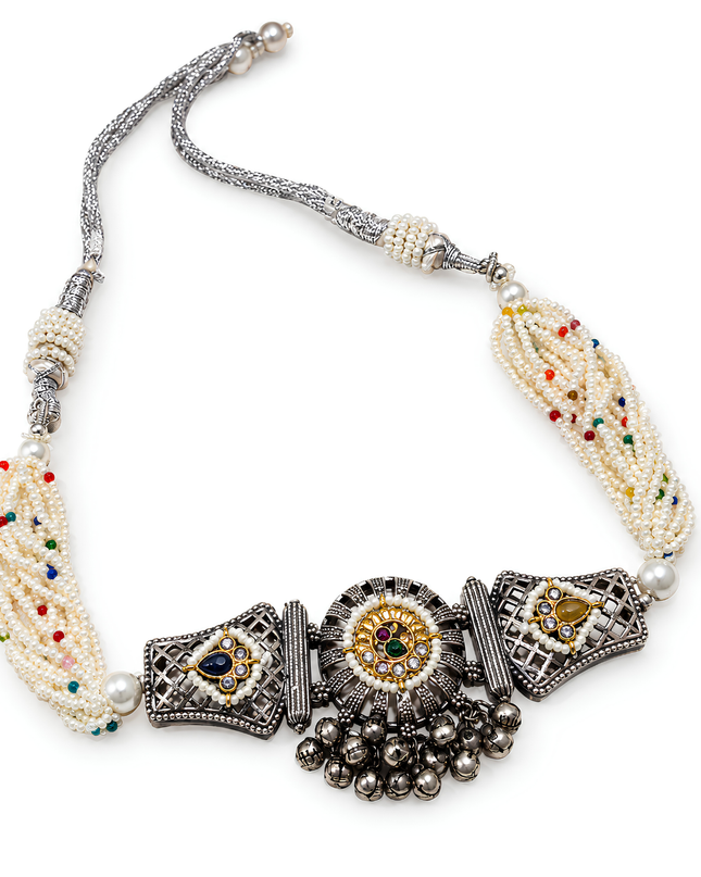 Royal Multicolour Oxidised Necklace Set