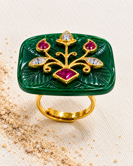 Emerald Gulshan Gold Plated Green Stone Statement Ring