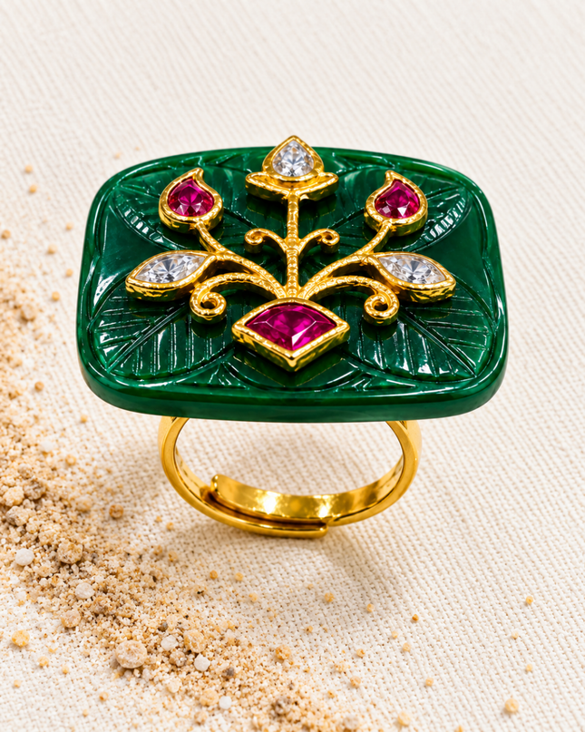 Emerald Gulshan Gold Plated Green Stone Statement Ring