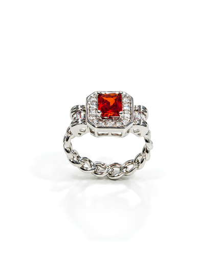 Scarlett Ruby Red Crystal Chain Statement Ring