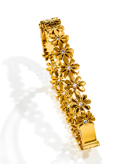Daisy Bloom Gold Plated Floral Crystal Statement Bangle