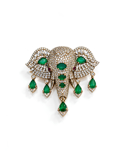 Emerald Majesty Crystal Elephant Brooch