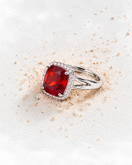 Valencia Ruby Red Crystal Halo Statement Ring
