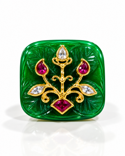 Emerald Gulshan Gold Plated Green Stone Statement Ring