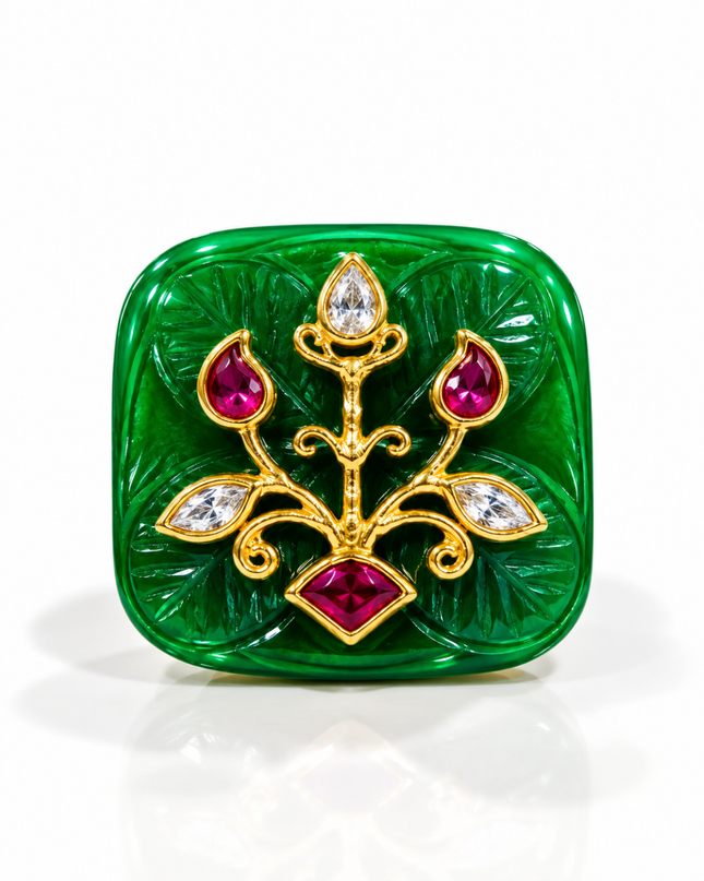 Emerald Gulshan Gold Plated Green Stone Statement Ring