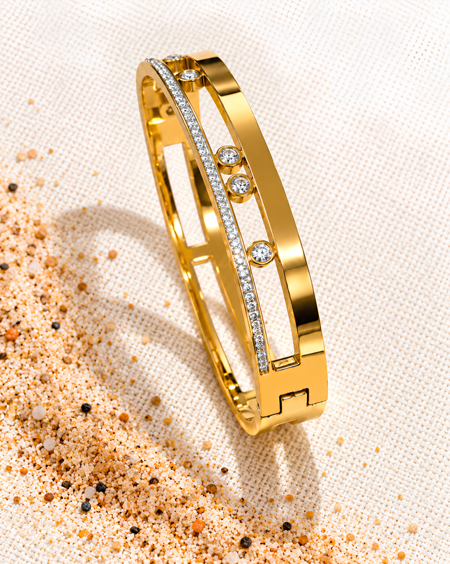 Luxe Orbit Gold Plated Crystal Openwork bangle