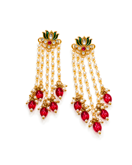 Padmika Pearl & Ruby Red Lotus Necklace Set