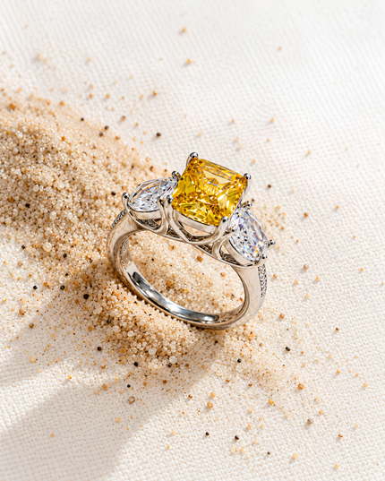 Zarina Yellow Solitaire & Crystal Statement Ring