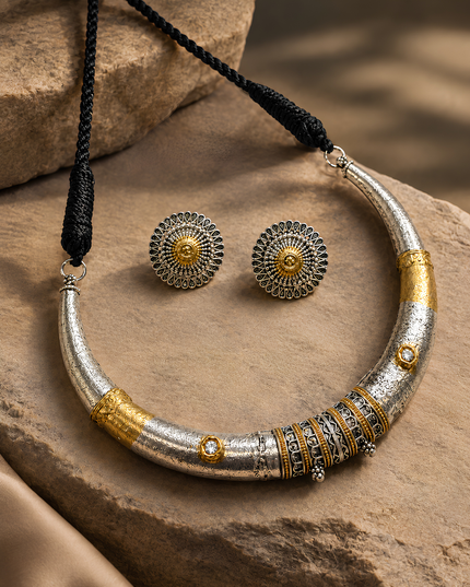 Silver Gold Tribal Necklace Set