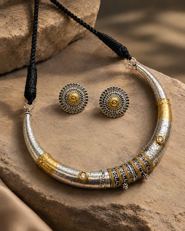 Silver Gold Tribal Necklace Set