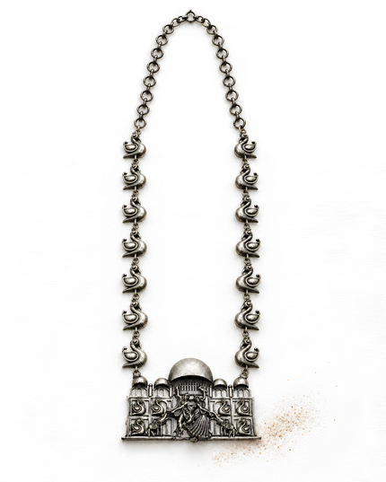 Raasa Oxidised Silver Radha Krishna Peacock Statement Necklace