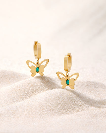Emerald Butterfly Hoops