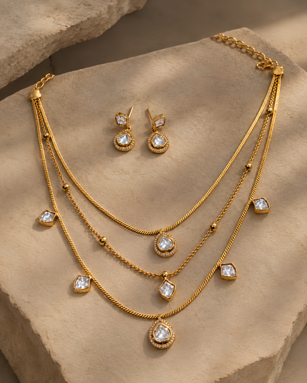 Crystal Cascade Layered Necklace Set