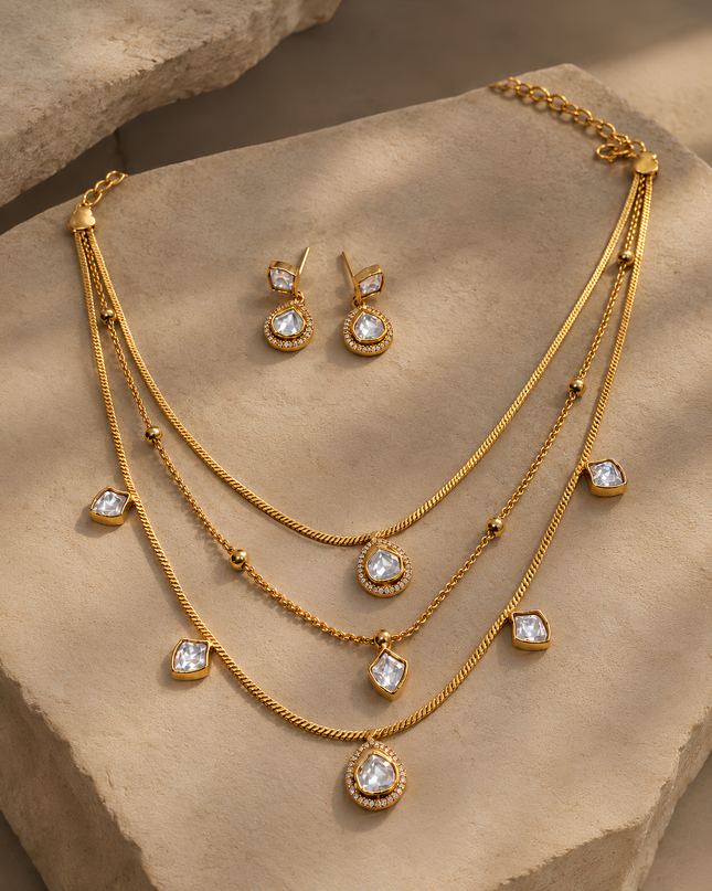 Crystal Cascade Layered Necklace Set
