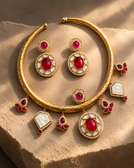 Treasure Ruby Bloom Statement Necklace Set
