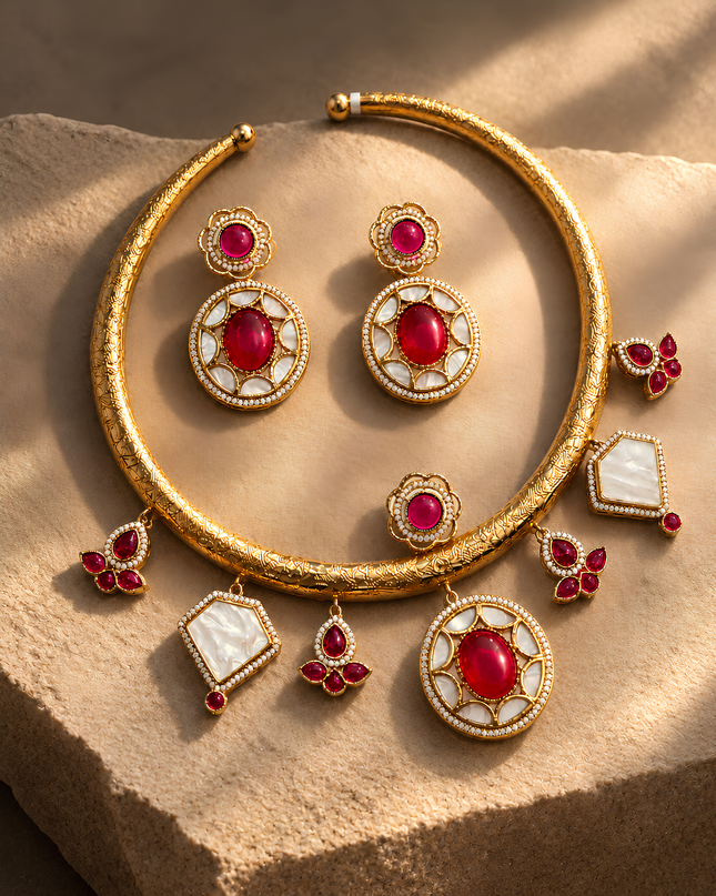 Treasure Ruby Bloom Statement Necklace Set