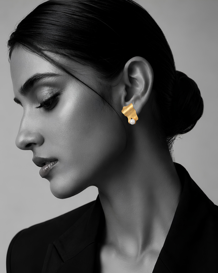 Textured Gold Pearl Stud Earrings – Organic Finish | Mukta Collection