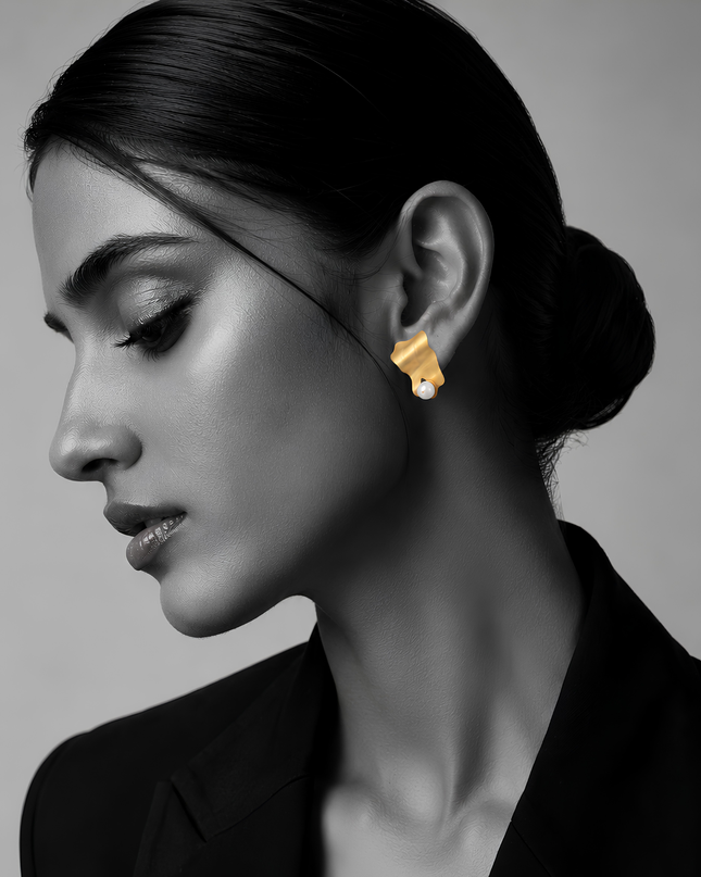 Textured Gold Pearl Stud Earrings – Organic Finish | Mukta Collection