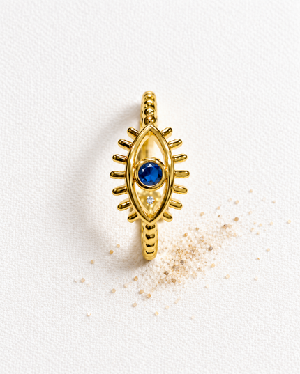 Evil Eye Blue Crystal Gold-Plated Statement Ring
