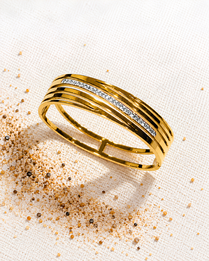 Aurelia Gold Plated Crystal Line Statement Bangle