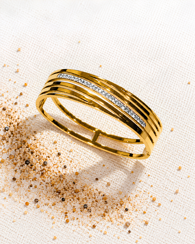 Aurelia Gold Plated Crystal Line Statement Bangle