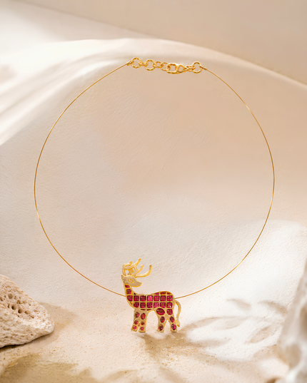 Ruby Deer Pendant Necklace