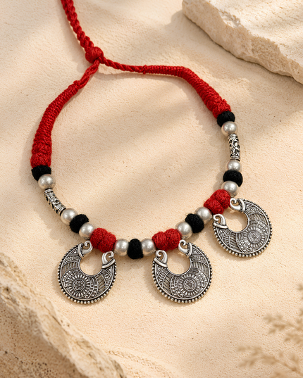 Rama Antique Silver Oxidised Necklace Set
