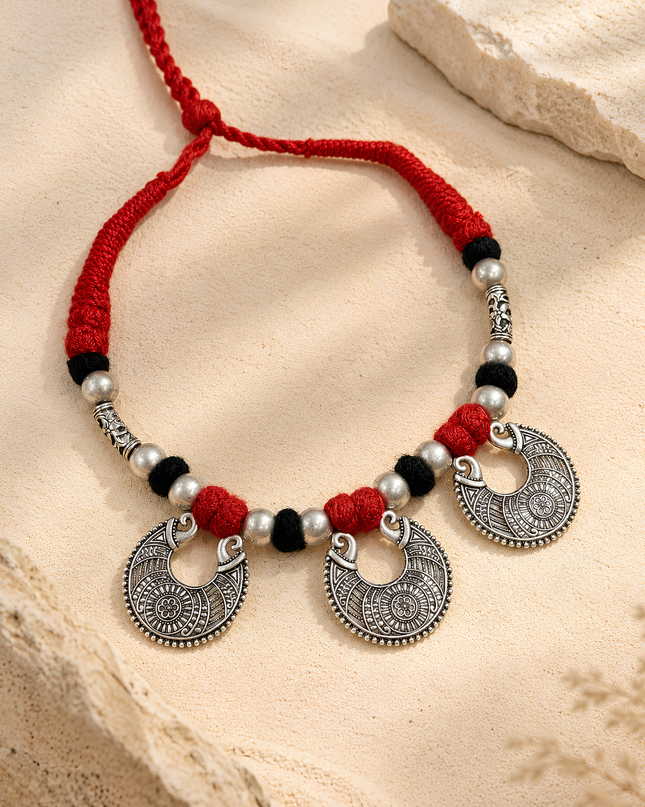 Rama Antique Silver Oxidised Necklace Set