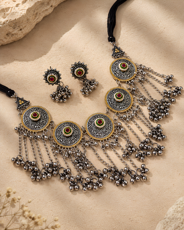 Royal Oxidised Mandala Necklace Set