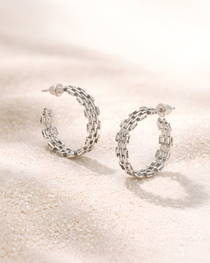 Linked Loop Silver Hoops
