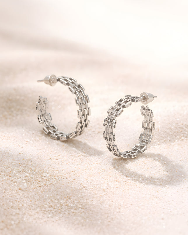 Linked Loop Silver Hoops
