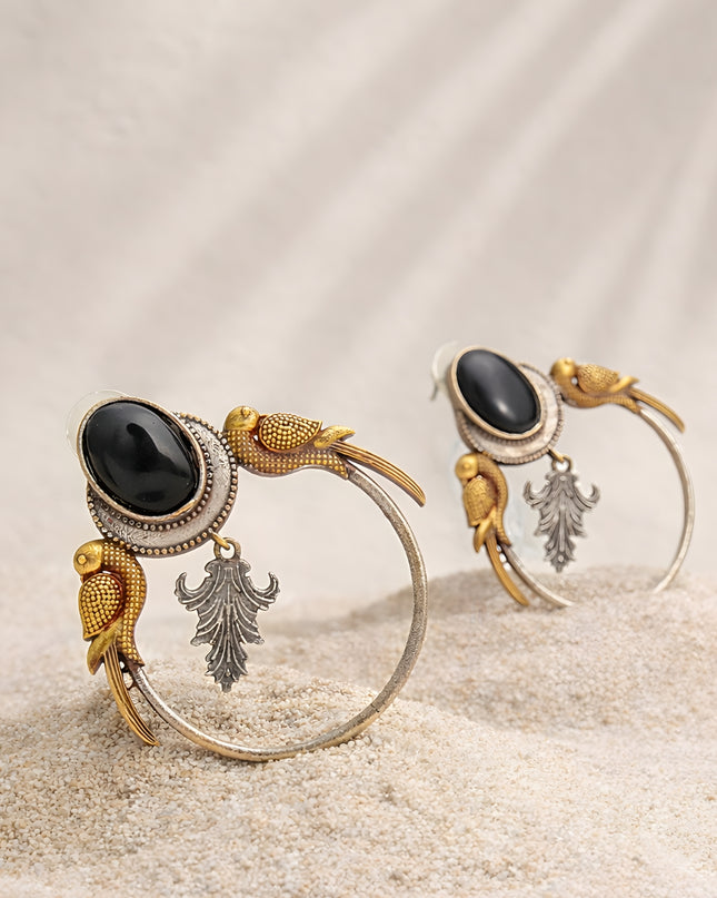 Noir Bird Hoop Earrings