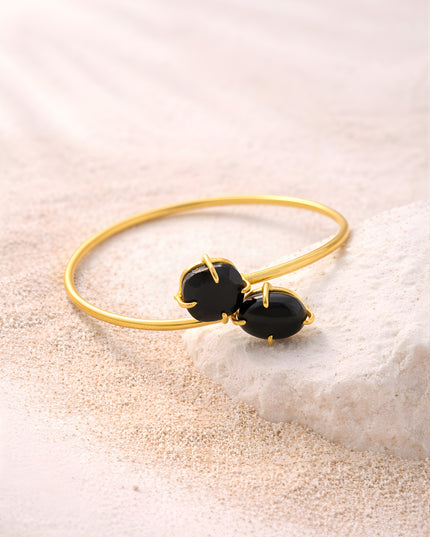 Crag Collection Raw Black Stone Gold Bangle
