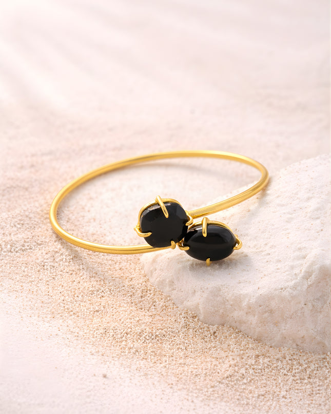 Crag Collection Raw Black Stone Gold Bangle