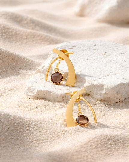 Crag Collection Smoky Stone Gold Arc Drop Earrings