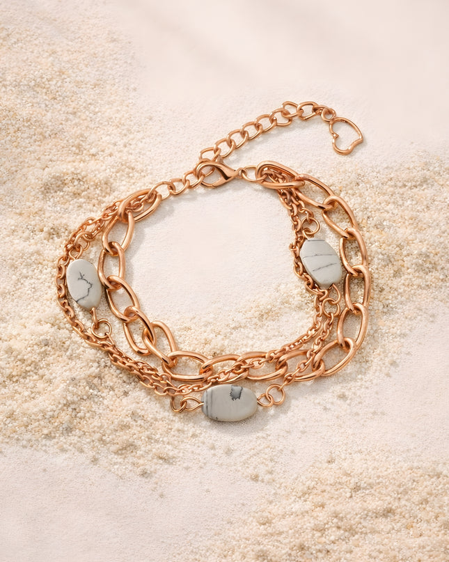Luna Layered Charm Bracelet – Rose Gold & Marble Accents