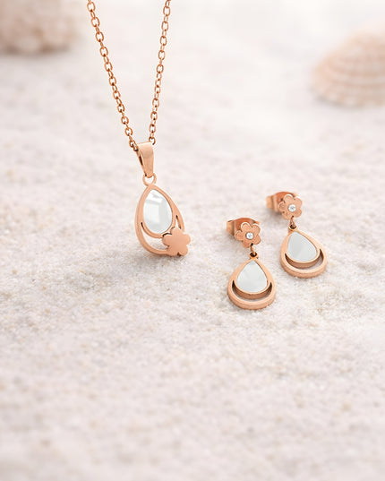 Elara Set – Teardrop Rose Gold Pendant & Earrings