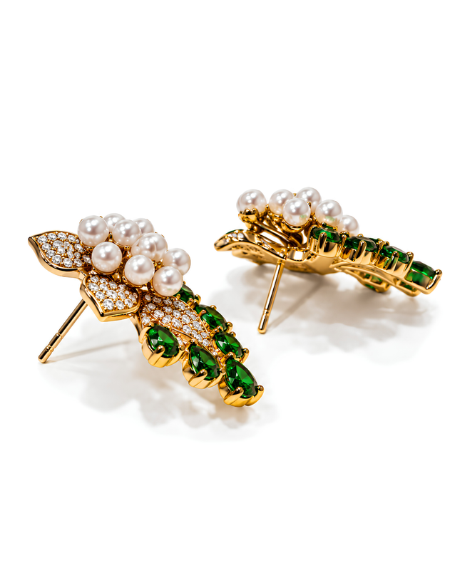 Emerald Bloom Pearl & Crystal Statement Earrings