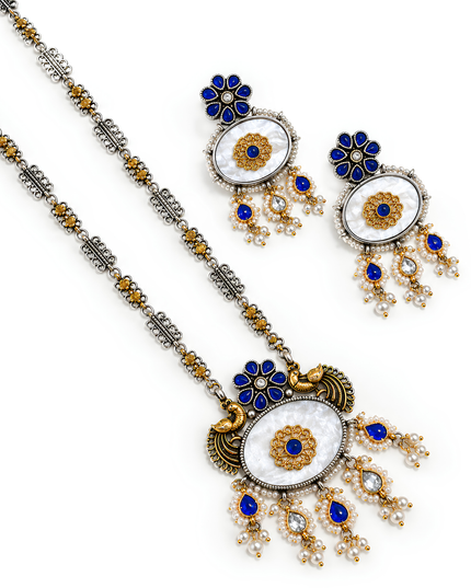 Rama Blue Floral Statement Necklace Set
